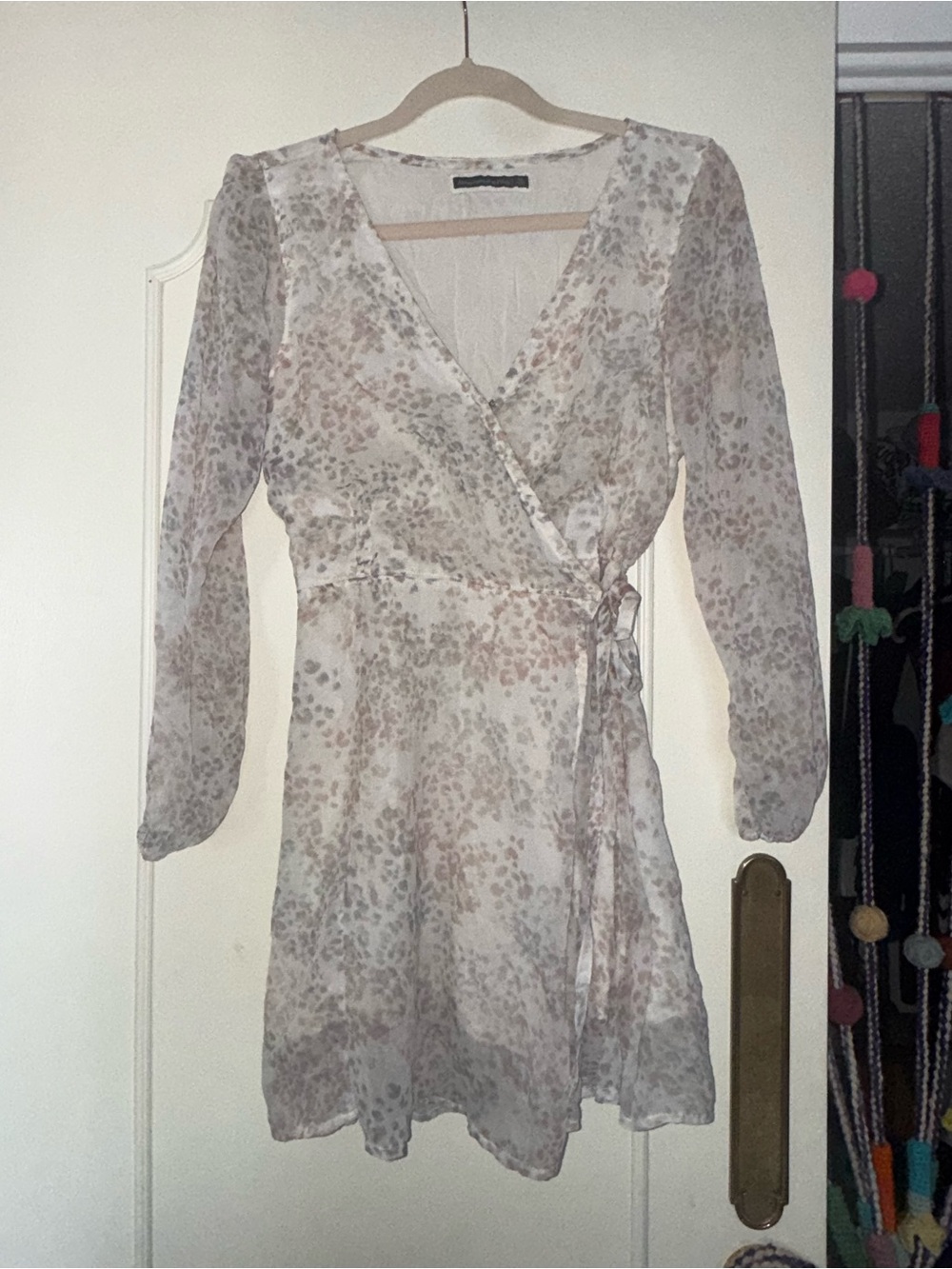 Abercrombie & Fitch Light Beige Floral Wrap Mini Dress